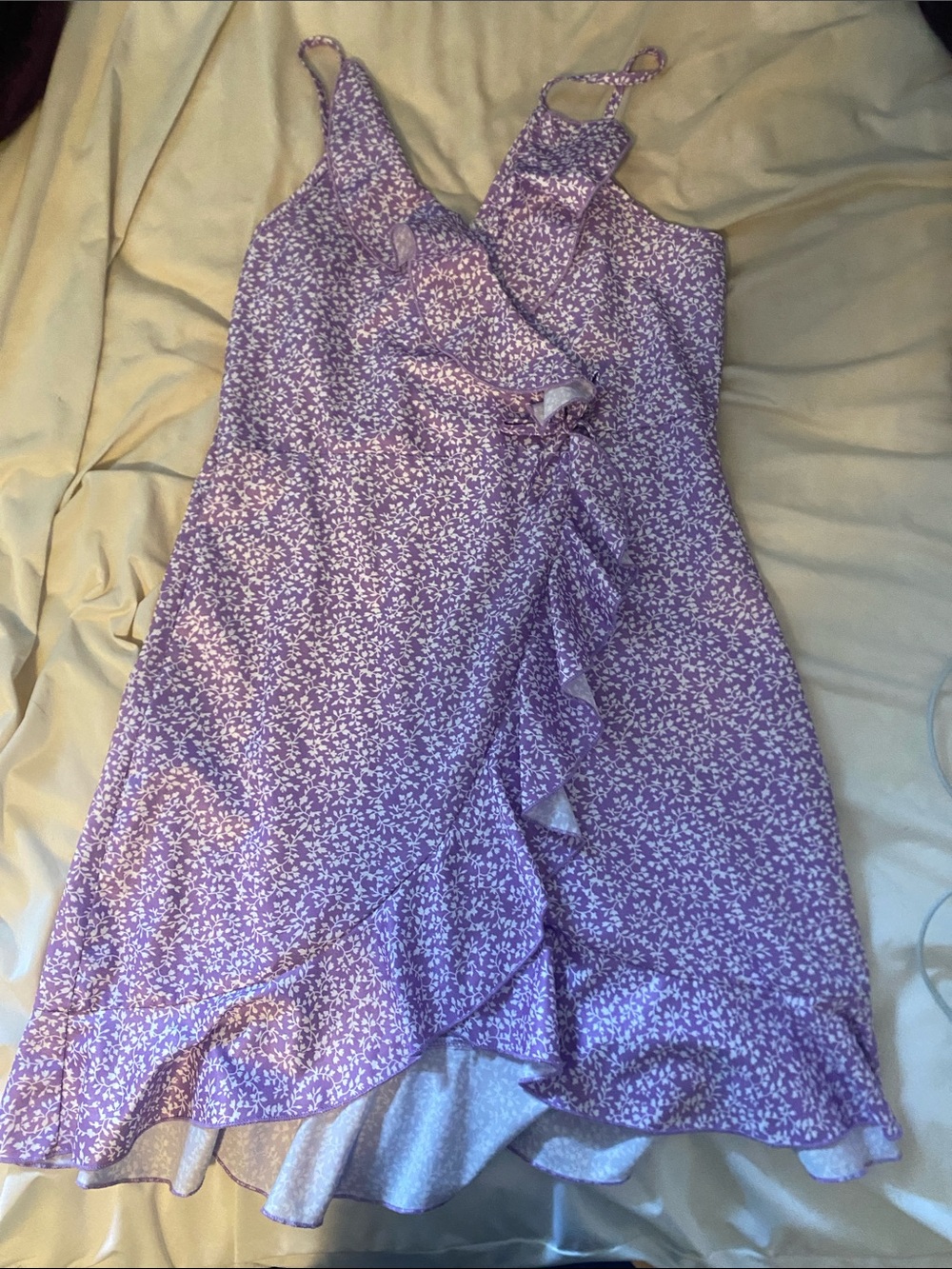 SHEIN Lavender Floral Ruffle Wrap Chemise